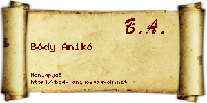 Bódy Anikó névjegykártya
